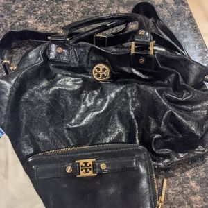 Tory Burch distressed purse and matching wallet
